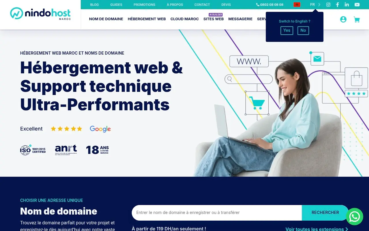 Nindohost - Le leader souverain de l’hébergement web marocain avec datacenters certifiés