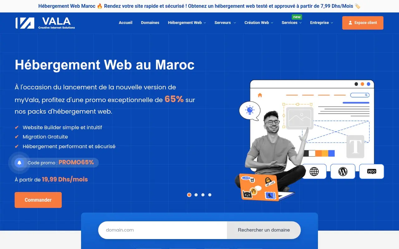 Vala Bleu : Hébergement local avec domaine gratuit pour les petites entreprises