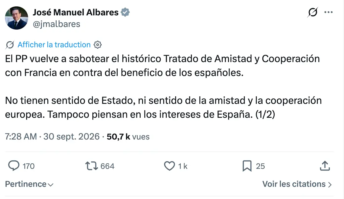 Tratado de amistad franco-español rechazado en el Senado, el Rey de España humillado